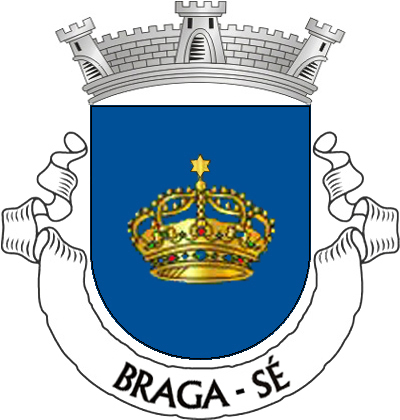 Escudo de azul, com a coroa de Santa Maria de ouro, com pedraria de sua cor, realçada de negro.
Coroa mural de prata de três torres.
Listel branco, com a legenda a negro: «Braga - Sé». 