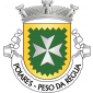 Escudo de verde, com a cruz da ordem de Malta; bordadura requifada de ouro. Coroa mural de prata de três torres. Listel branco, com a legenda a negro: "POIARES - PESO DA RÉGUA". 