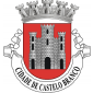 Escudo de vermelho, com um castelo de prata aberto e iluminado de negro. Coroa mural de prata de cinco torres. Listel branco, com a legenda a negro : " CIDADE DE CASTELO BRANCO ".  